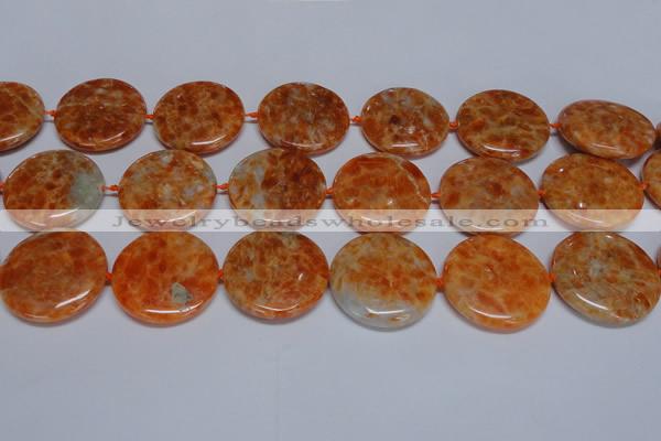 CCA479 15.5 inches 35mm flat round orange calcite gemstone beads