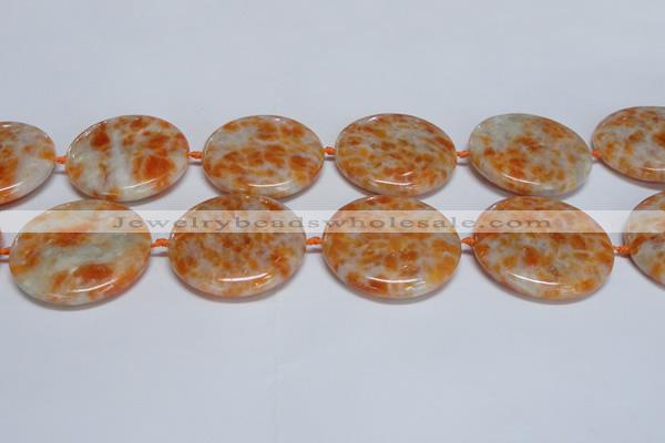 CCA480 15.5 inches 40mm flat round orange calcite gemstone beads