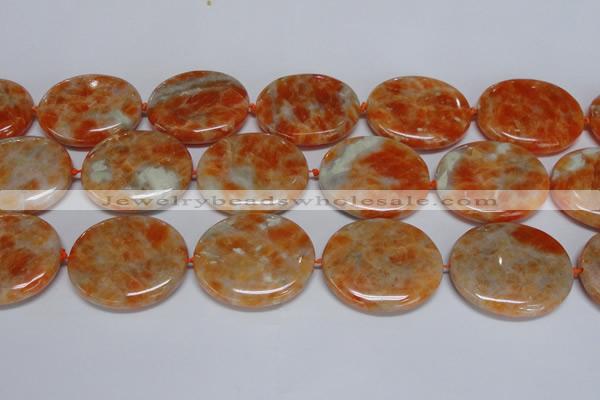 CCA488 15.5 inches 32*37mm oval orange calcite gemstone beads