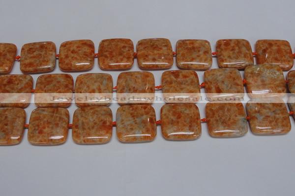 CCA494 15.5 inches 25mm square orange calcite gemstone beads