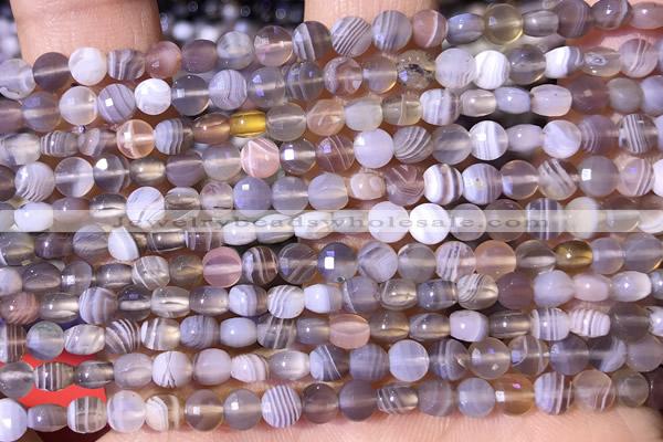 CCB1052 15 inches 4mm faceted coin botswana agate beads