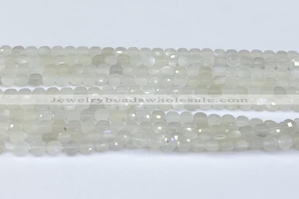 CCB1131 15 inches 4mm faceted coin white moonstone beads