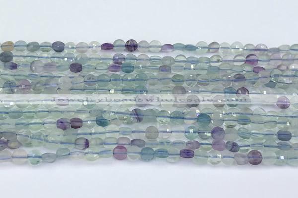 CCB1135 15 inches 4mm faceted coin fluorite beads