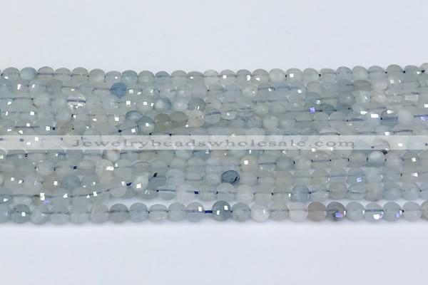 CCB1137 15 inches 4mm faceted coin aquamarine beads