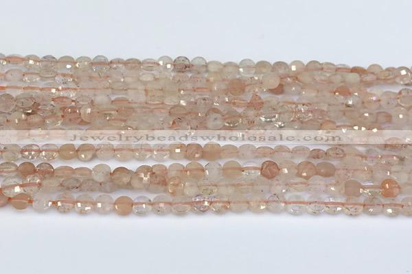 CCB1140 15 inches 4mm faceted coin strawberry quartz beads