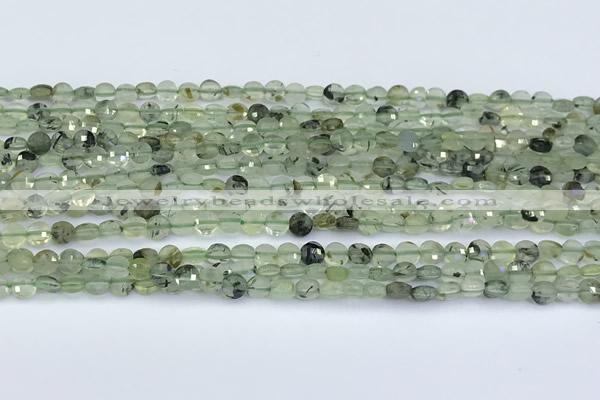 CCB1141 15 inches 4mm faceted coin prehnite beads