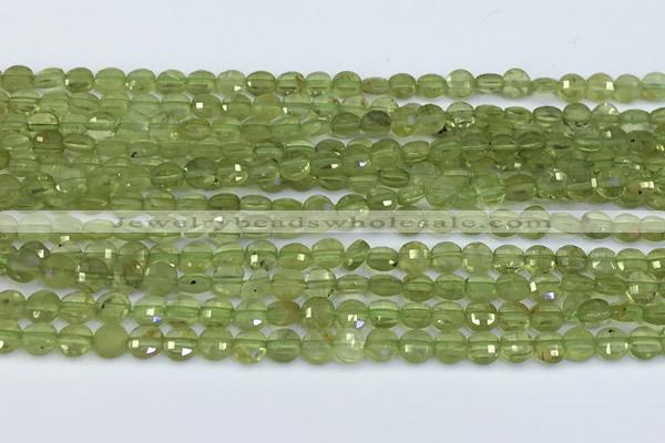 CCB1153 15 inches 4mm faceted coin peridot beads