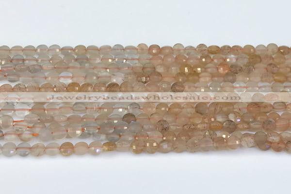 CCB1155 15 inches 4mm faceted coin sunstone beads