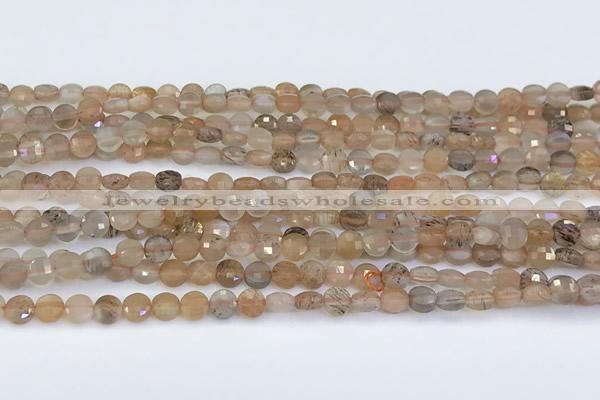 CCB1157 15 inches 4mm faceted coin sunstone beads