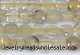 CCB1162 15 inches 4mm faceted coin golden rutilated beads