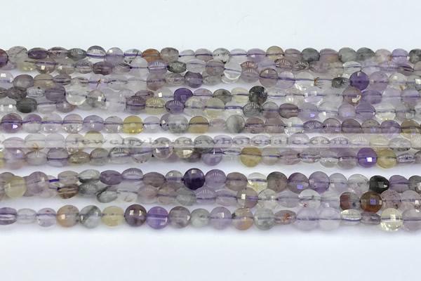 CCB1164 15 inches 4mm faceted coin mixed quartz beads