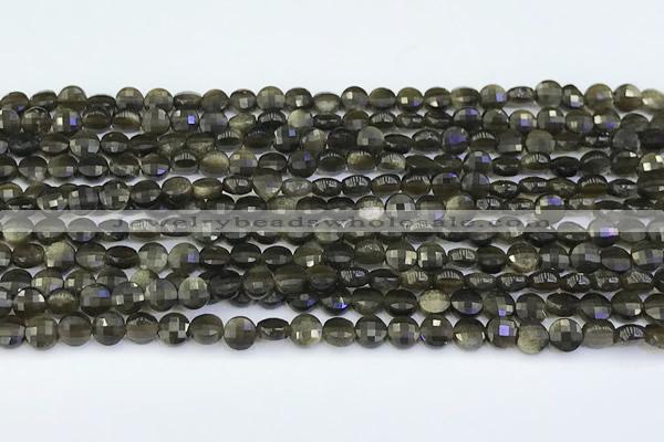 CCB1171 15 inches 4mm faceted coin obsidian beads