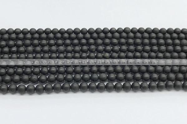 CCB1185 15 inches 4mm round matte shungite gemstone beads