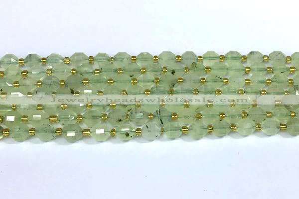 CCB1291 15 inches 7mm - 8mm faceted green rutilated quartz beads