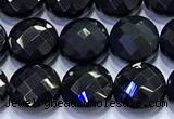 CCB1345 15 inches 8mm faceted coin black agate beads