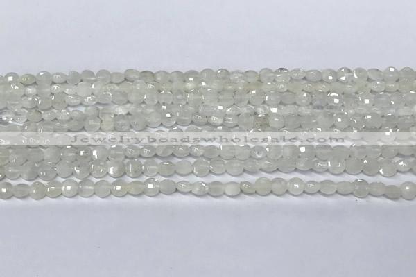 CCB1366 15 inches 4mm faceted coin white moonstone beads