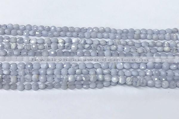 CCB1367 15 inches 4mm faceted coin blue lace agate beads