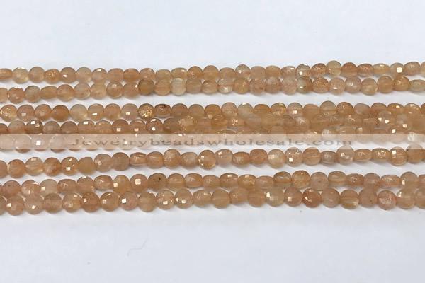 CCB1376 15 inches 4mm faceted coin sunstone beads