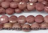 CCB1377 15 inches 4mm faceted coin pink wooden jasper beads