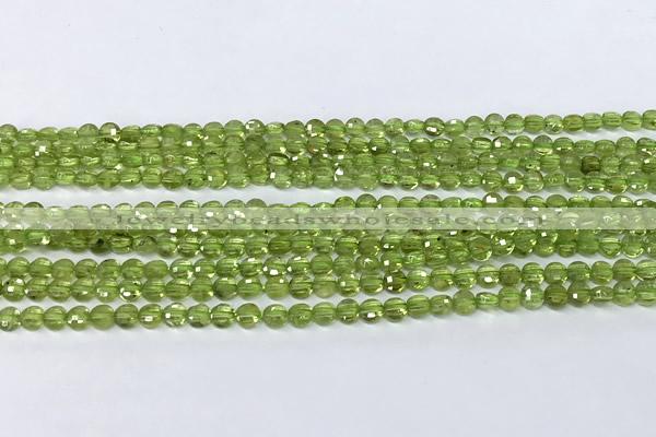 CCB1378 15 inches 4mm faceted coin peridot beads