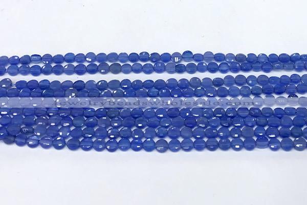 CCB1381 15 inches 4mm faceted coin blue agate beads