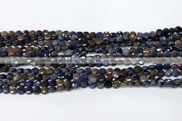 CCB1385 15 inches 4mm faceted coin ruby sapphire beads