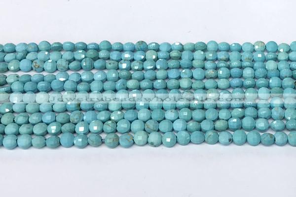 CCB1386 15 inches 4mm faceted coin turquoise beads