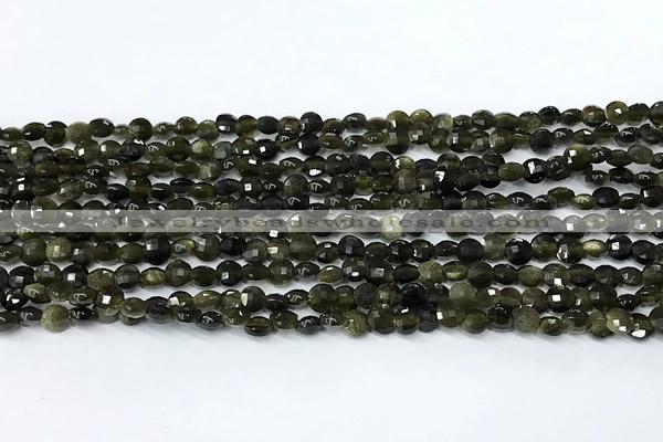 CCB1392 15 inches 4mm faceted coin obsidian beads