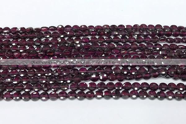 CCB1395 15 inches 4mm faceted coin red garnet beads