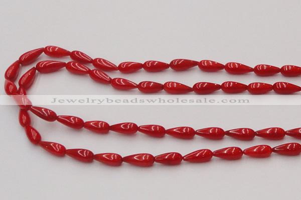 CCB141 15.5 inches 5*11mm teardrop red coral beads wholesale