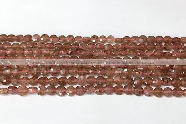 CCB1410 15 inches 6mm faceted coin strawberry quartz beads