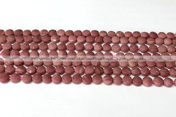 CCB1411 15 inches 6mm faceted coin pink wooden jasper beads