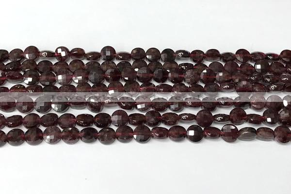 CCB1413 15 inches 6mm faceted coin red garnet beads