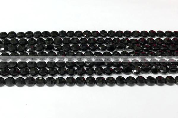 CCB1418 15 inches 6mm faceted coin black spinel beads