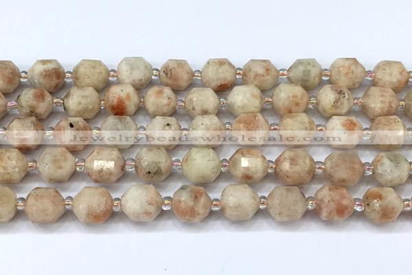 CCB1463 15 inches 9mm - 10mm faceted sunstone beads