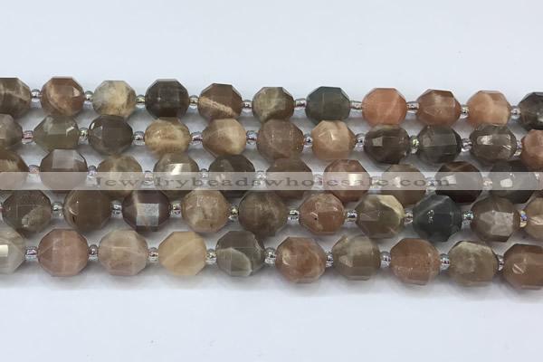 CCB1464 15 inches 9mm - 10mm faceted moonstone beads