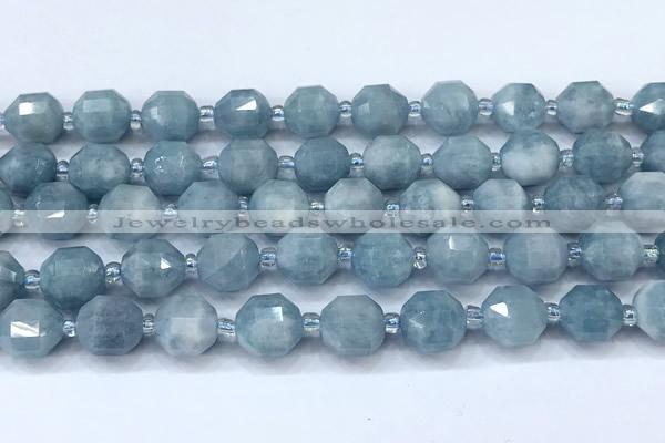 CCB1466 15 inches 9mm - 10mm faceted aquamarine beads