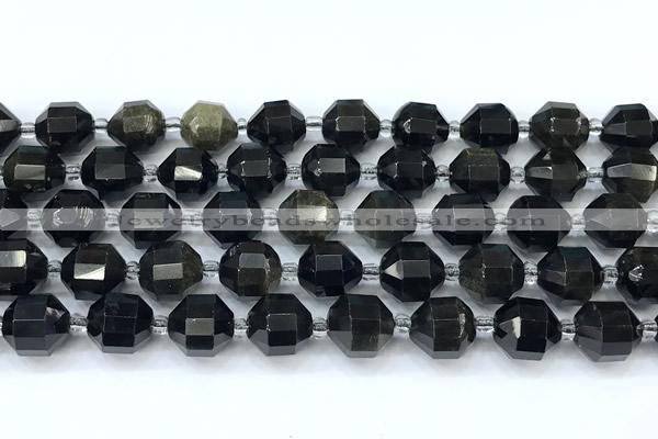 CCB1483 15 inches 9mm - 10mm faceted golden obsidian beads