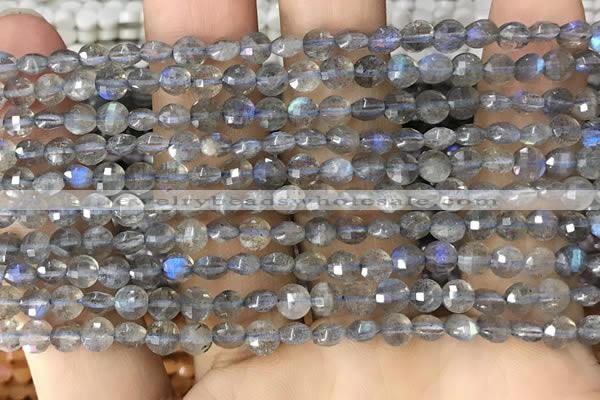 CCB540 15.5 inches 4mm faceted coin labradorite gemstone beads