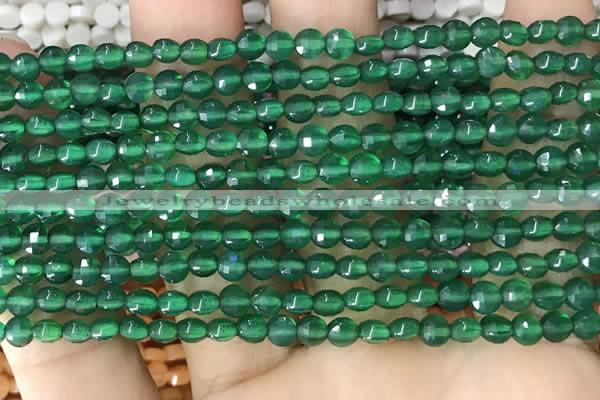 CCB548 15.5 inches 4mm faceted coin green agate beads