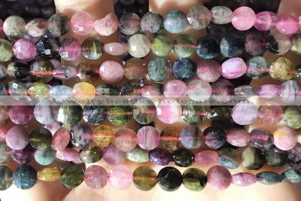 CCB617 15.5 inches 6mm faceted coin tourmaline beads wholesale