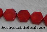 CCB64 15.5 inches 13mm hexagon red coral beads Wholesale