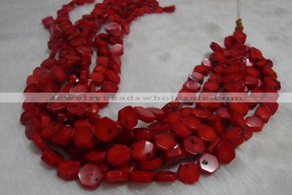 CCB64 15.5 inches 13mm hexagon red coral beads Wholesale