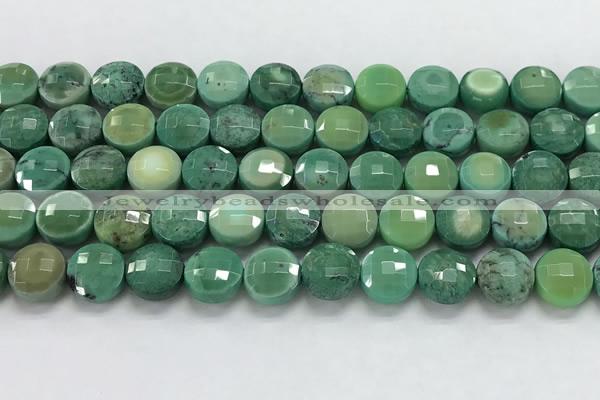 CCB689 15.5 inches 10mm faceted coin grass agate gemstone beads