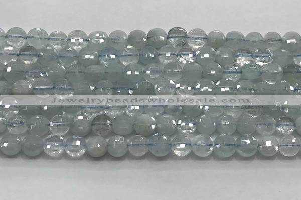 CCB700 15.5 inches 6mm faceted coin aquamarine gemstone beads