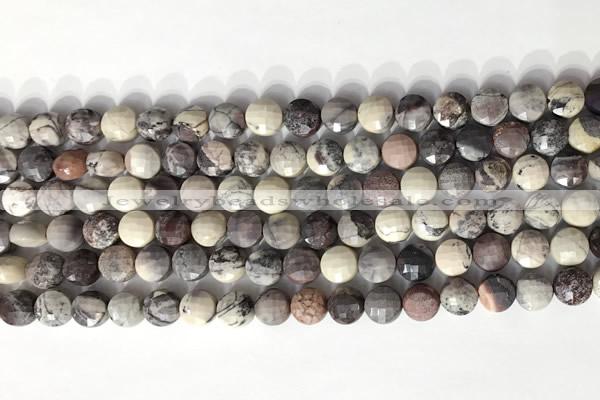 CCB761 15.5 inches 8mm faceted coin purple striped jasper beads