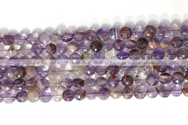 CCB764 15.5 inches 8mm faceted coin purple phantom quartz  beads