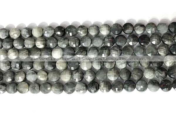 CCB765 15.5 inches 8mm faceted coin eagle eye jasper beads