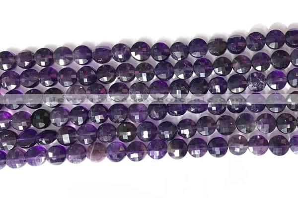 CCB767 15.5 inches 8mm faceted coin amethyst beads