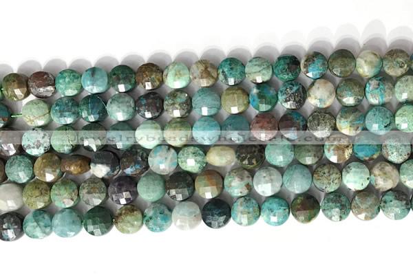 CCB769 15.5 inches 8mm faceted coin chrysocolla gemstone beads